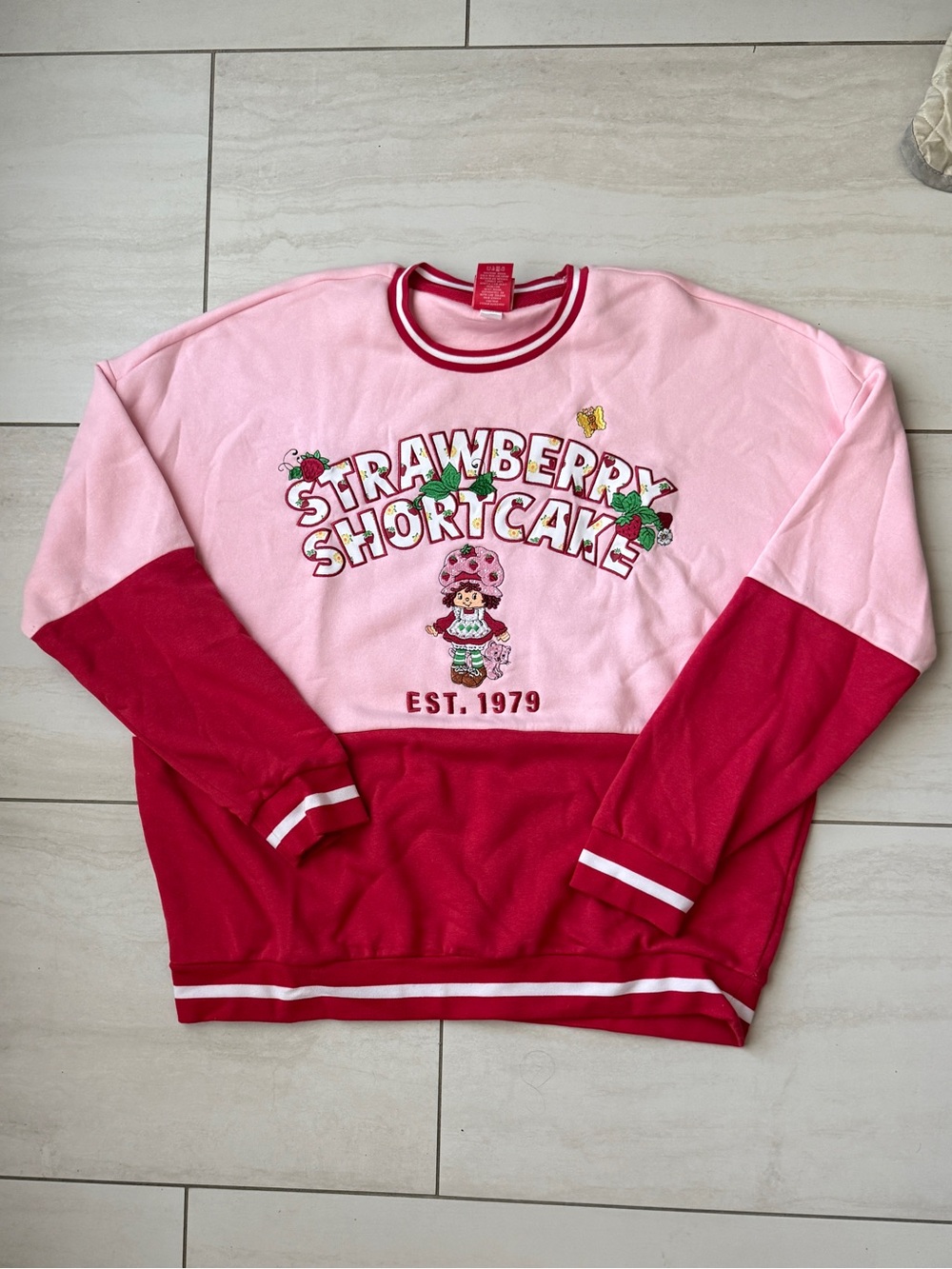 Strawberry Shortcake Pink & Red Colorblock Crewneck Sweatshirt